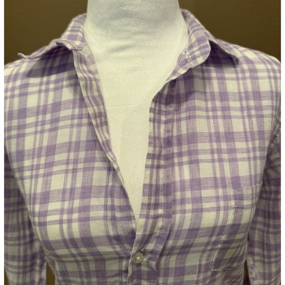 Frank & Eileen Linen Shirt Barry Womens in Plaid Purple Woven Italy Size S - Picture 2 of 9